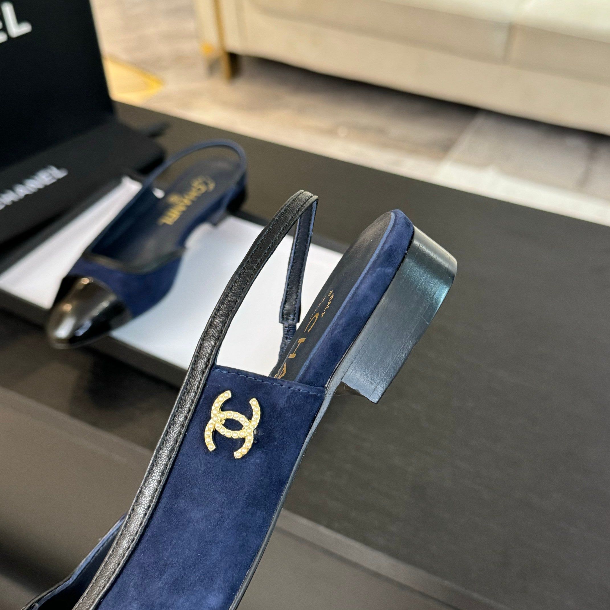 CC Slingback Black Drak Blue Suede