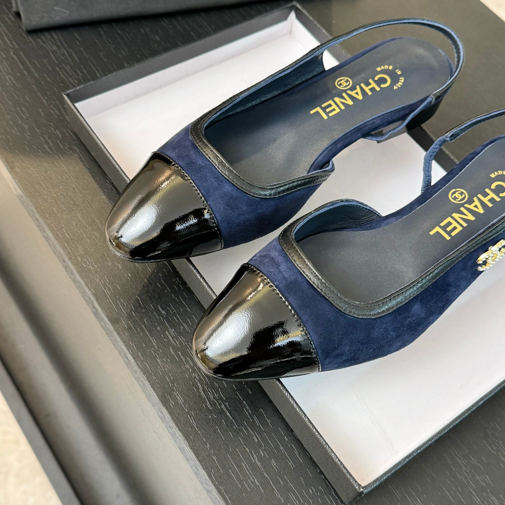 CC Slingback Black Drak Blue Suede