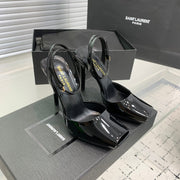 SL FISH MOUTH SANDAL PUMP BLACK POLISHED CALFSKIN