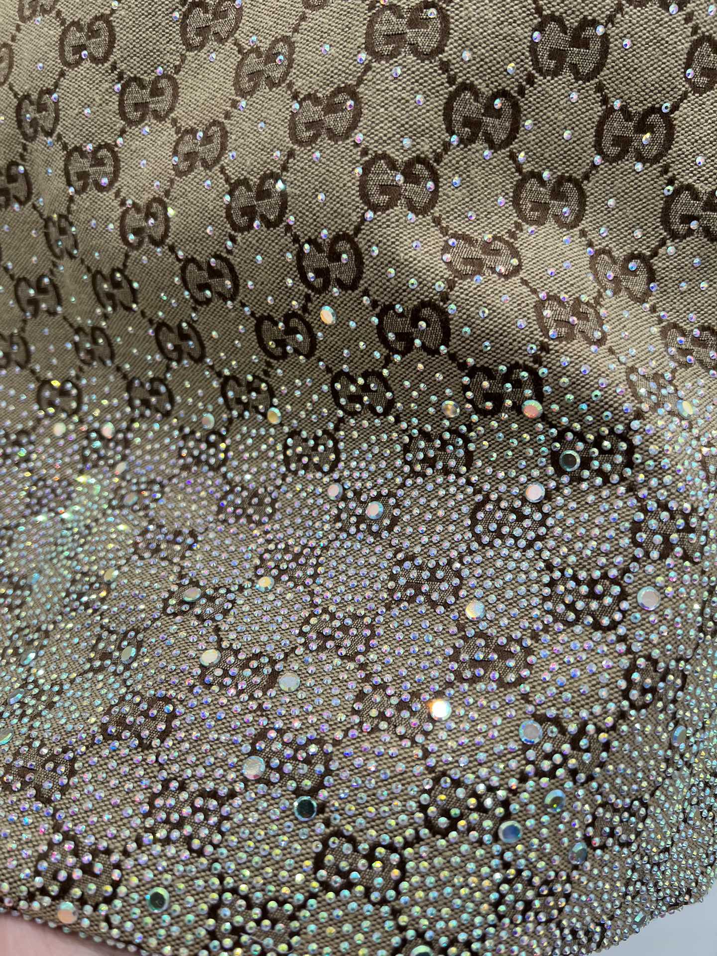 GG Beige Monogram Crystal Embellished Mini Skirt