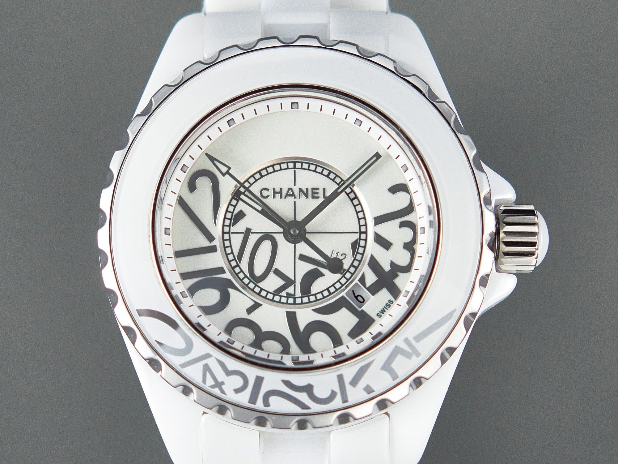 J12 Date Quartz White Ceramic Stainless Graffiti Limited