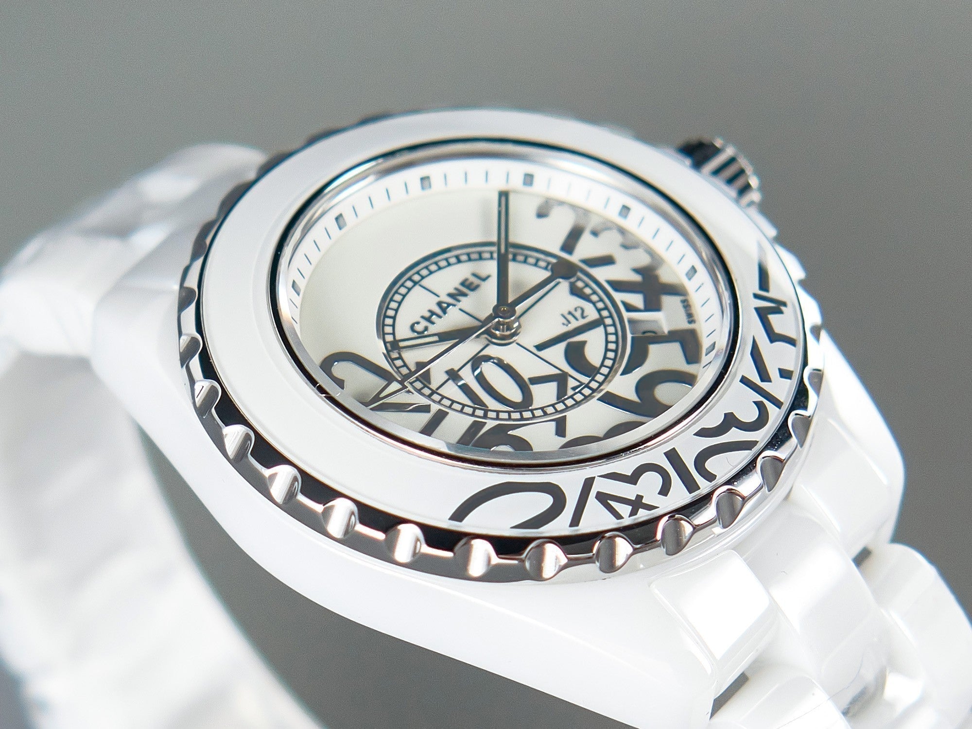 J12 Date Quartz White Ceramic Stainless Graffiti Limited