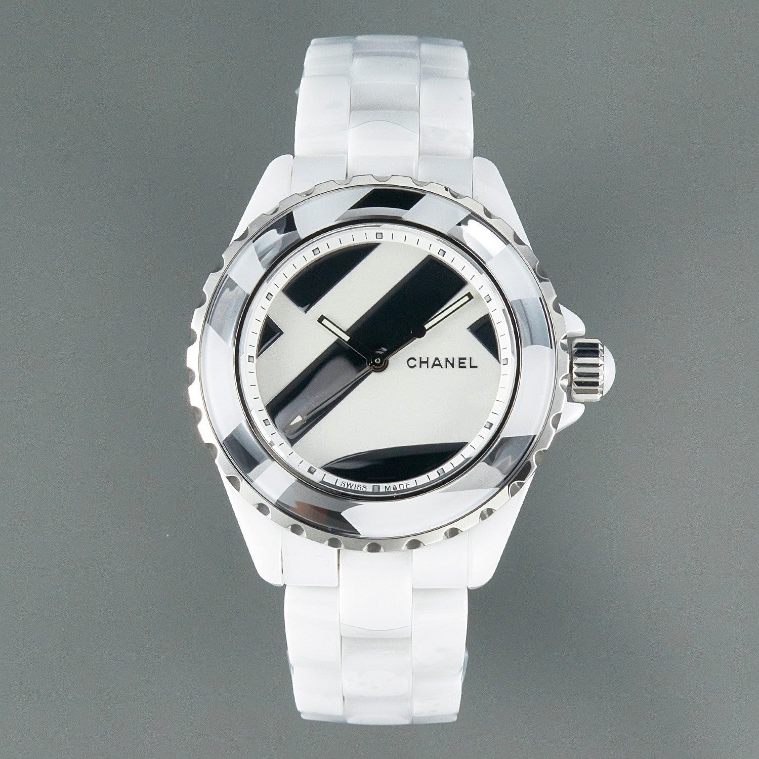 J12 38mm Automatic Limited Untitled H5582 White Ceramic Black White Dial