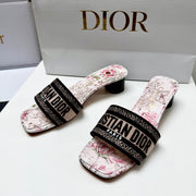 CD 26s Embroidered Sandals Light Pink Black Canvas Leather 683010