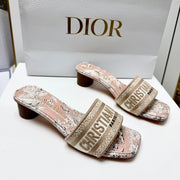 CD 26s Embroidered Sandals Pink Nude Gold Canvas Leather 683012