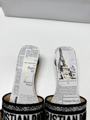 CD 26s Embroidered Slippers Black White Canvas Leather 683019