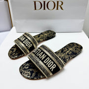 CD 26s Embroidered Sandals Black Gold Genuine Leather 683025
