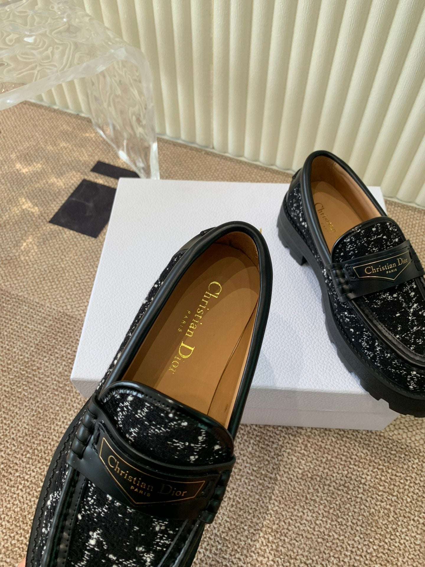 CD Boy Platform Loafer In Black Tweed Fabric And Cowhide 113487