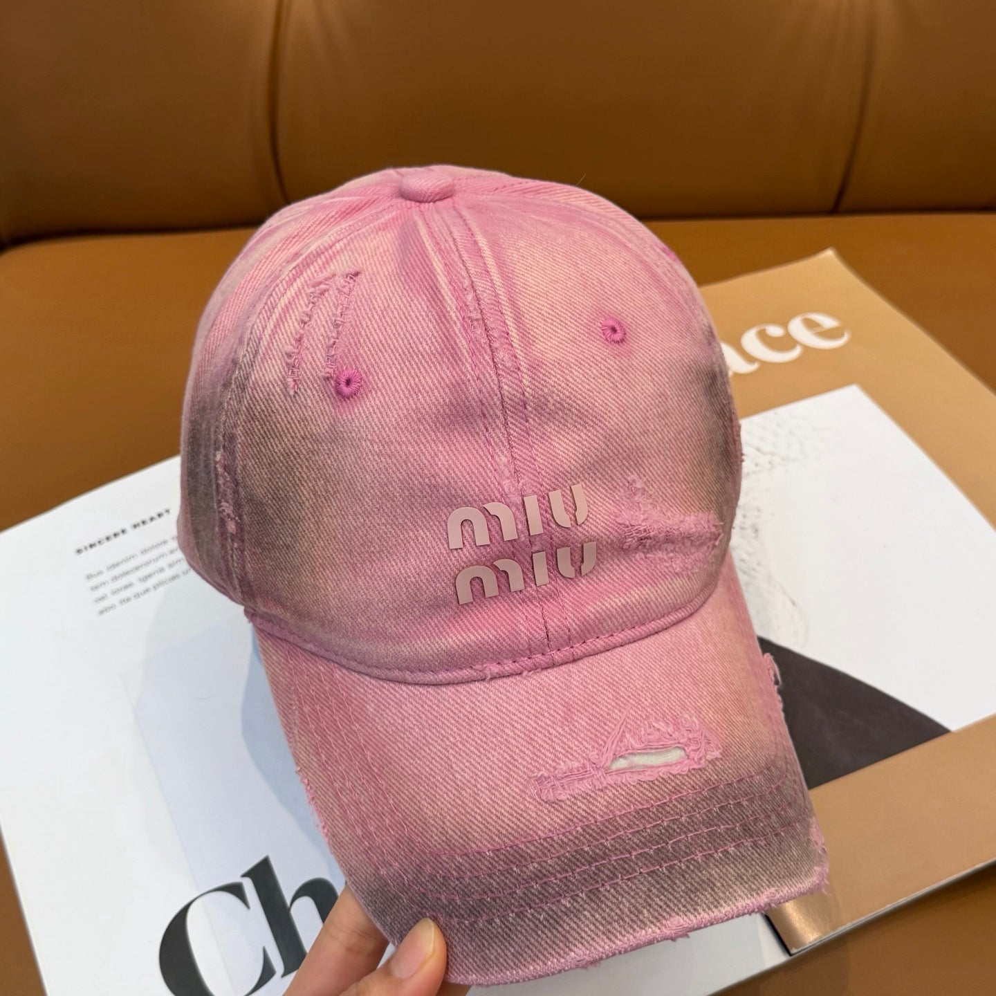 Miumiu Distressed Baseball Cap Cotton 323813