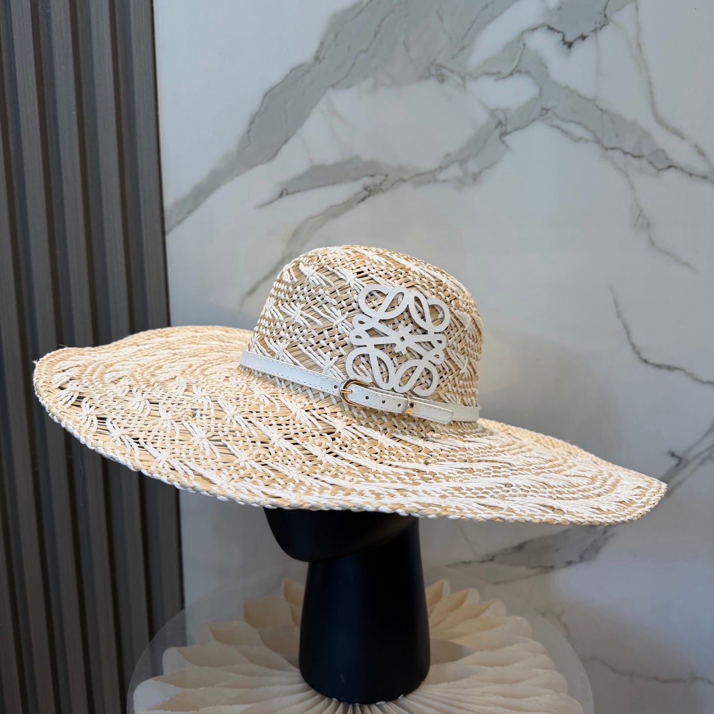 Loewe Straw Hat with Logo Raffia Woven 323669