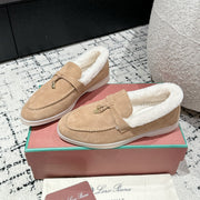 LP Summer Charms Walk Loafers In Dark Beige Mix White Suede With Rabbit Fur Lining 985652