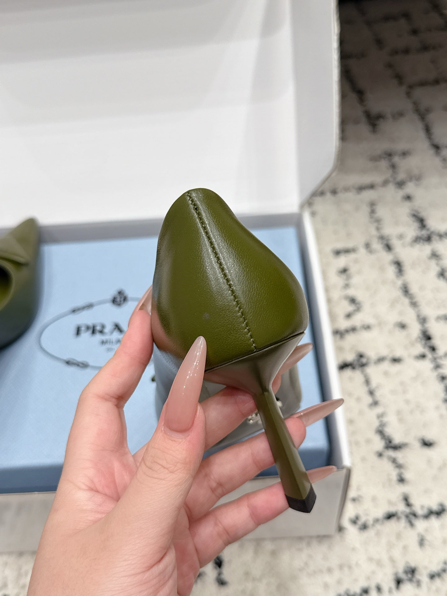 Prada 2026 Pump 75mm Olive Green Cowhide 858218