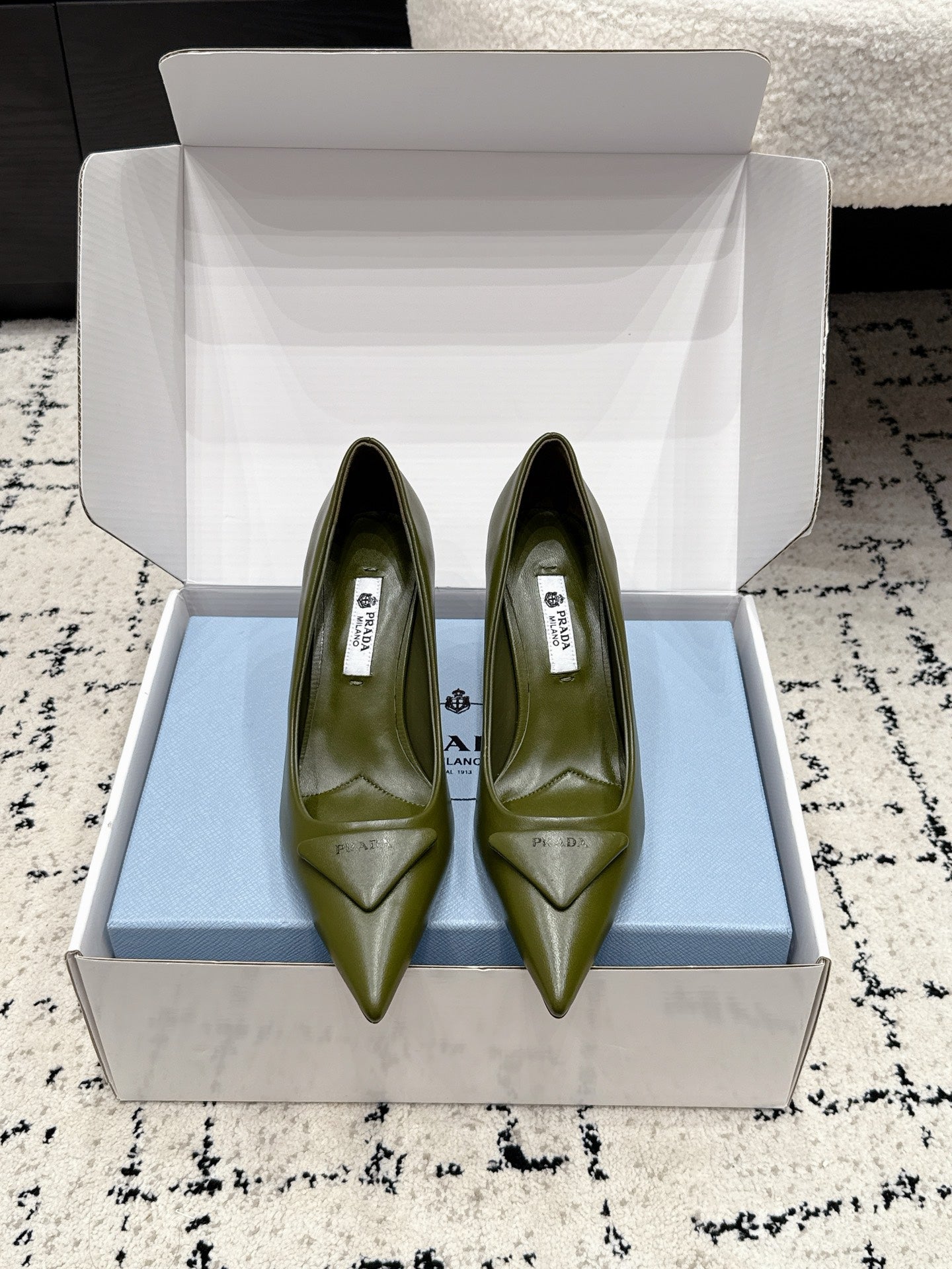 Prada 2026 Pump 75mm Olive Green Cowhide 858218