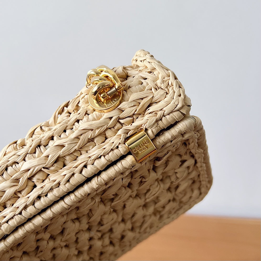 CHAIN SHOULDER BAG 20CM RAFFIA EFFECT TEXTILE NATURAL