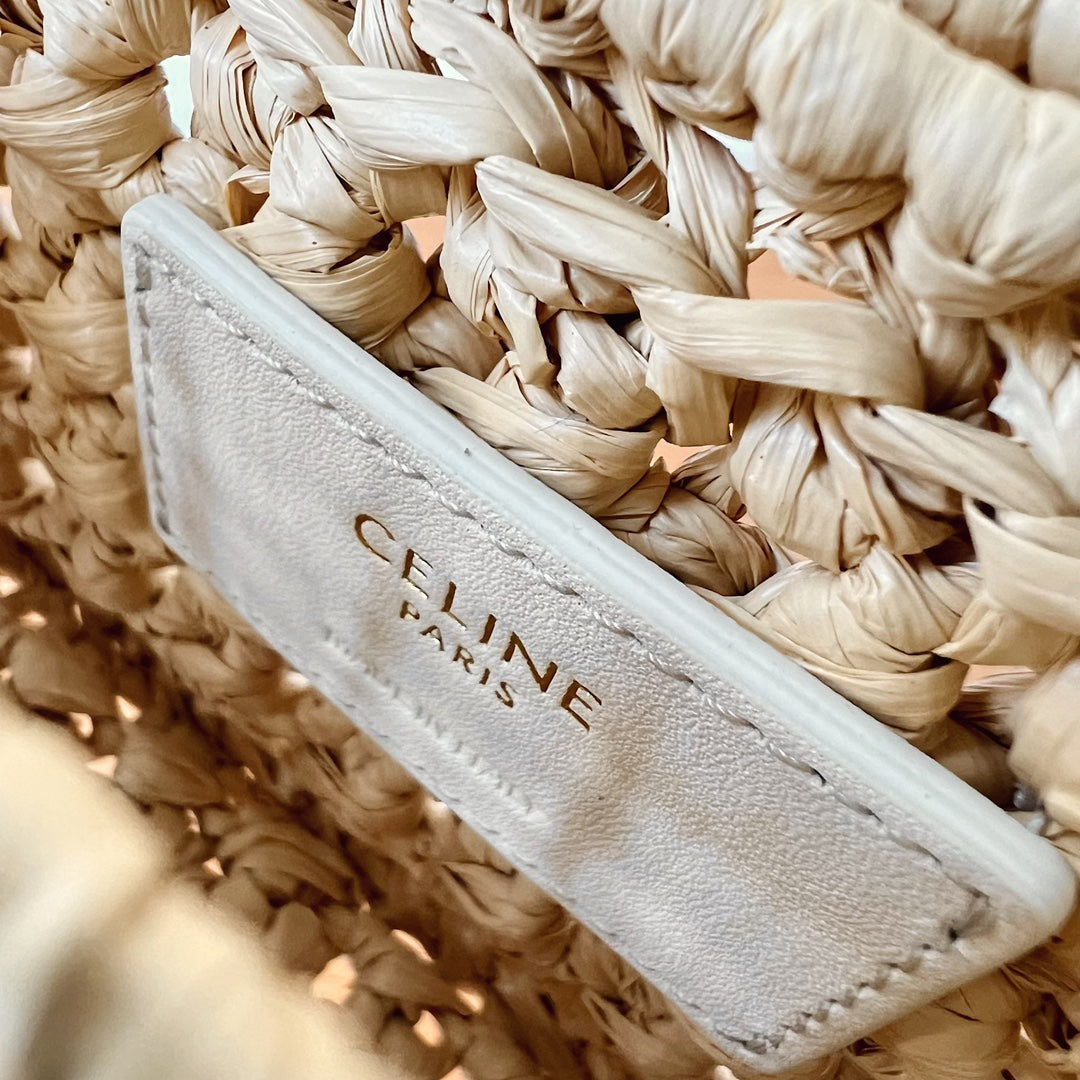 CHAIN SHOULDER BAG 20CM RAFFIA EFFECT TEXTILE NATURAL