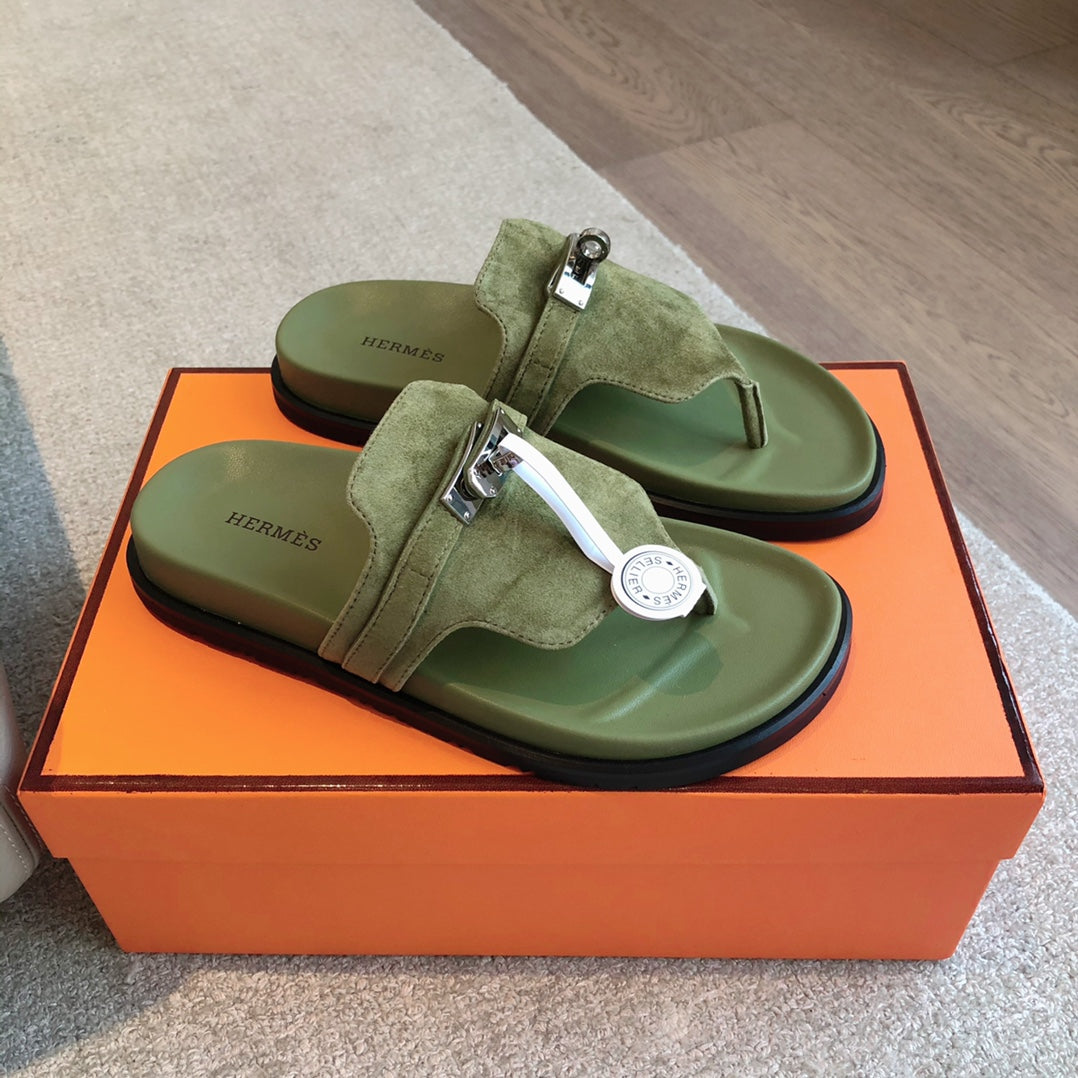 Empire Sandal Olive Lambskin Suede Goatskin
