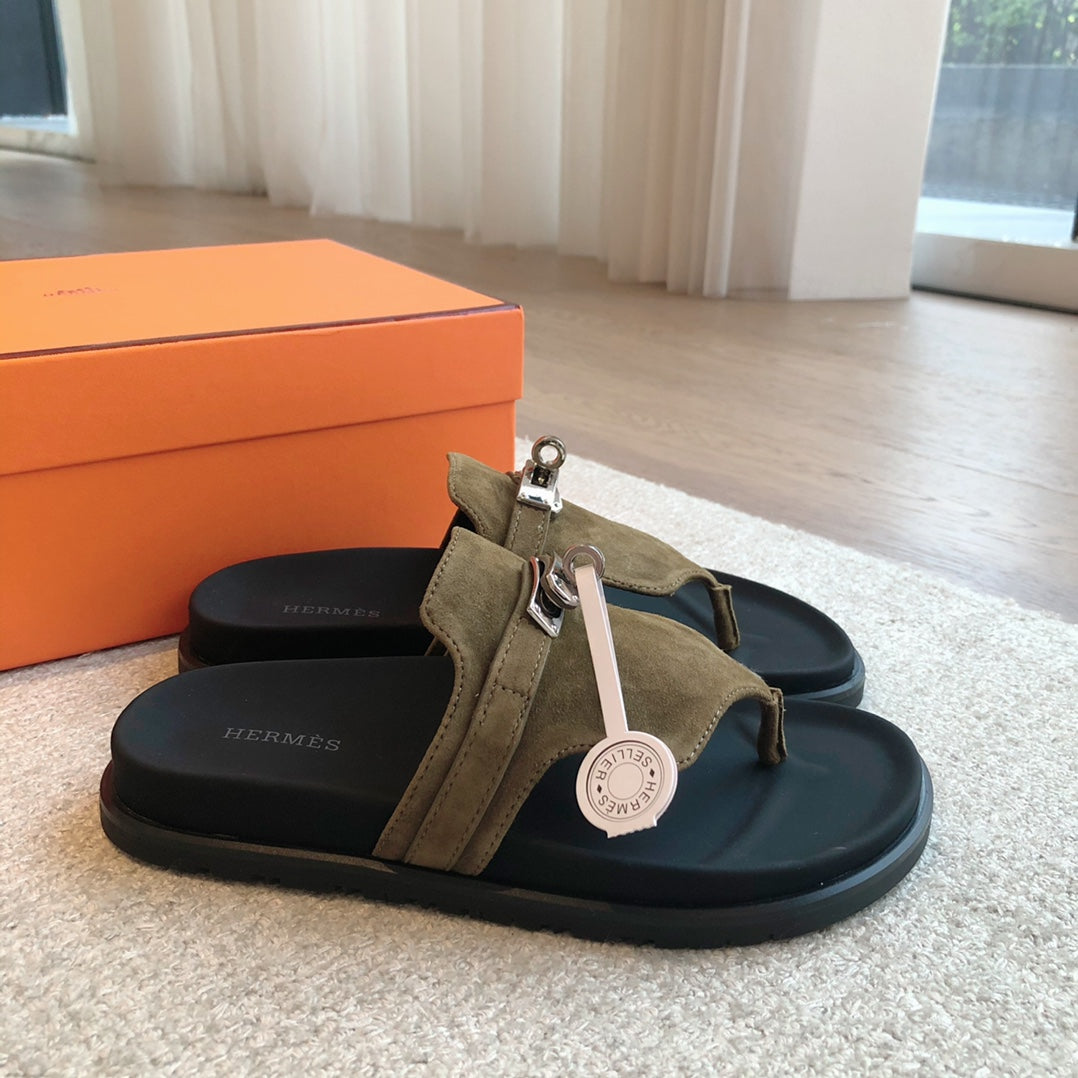 Empire Sandal Black Lambskin Pine Suede Goatskin