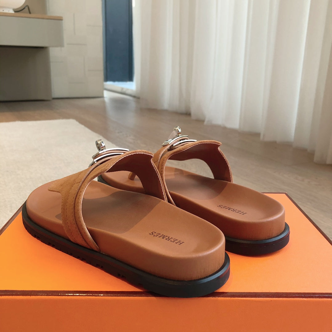 Empire Sandal Pumpkin Lambskin Suede Goatskin