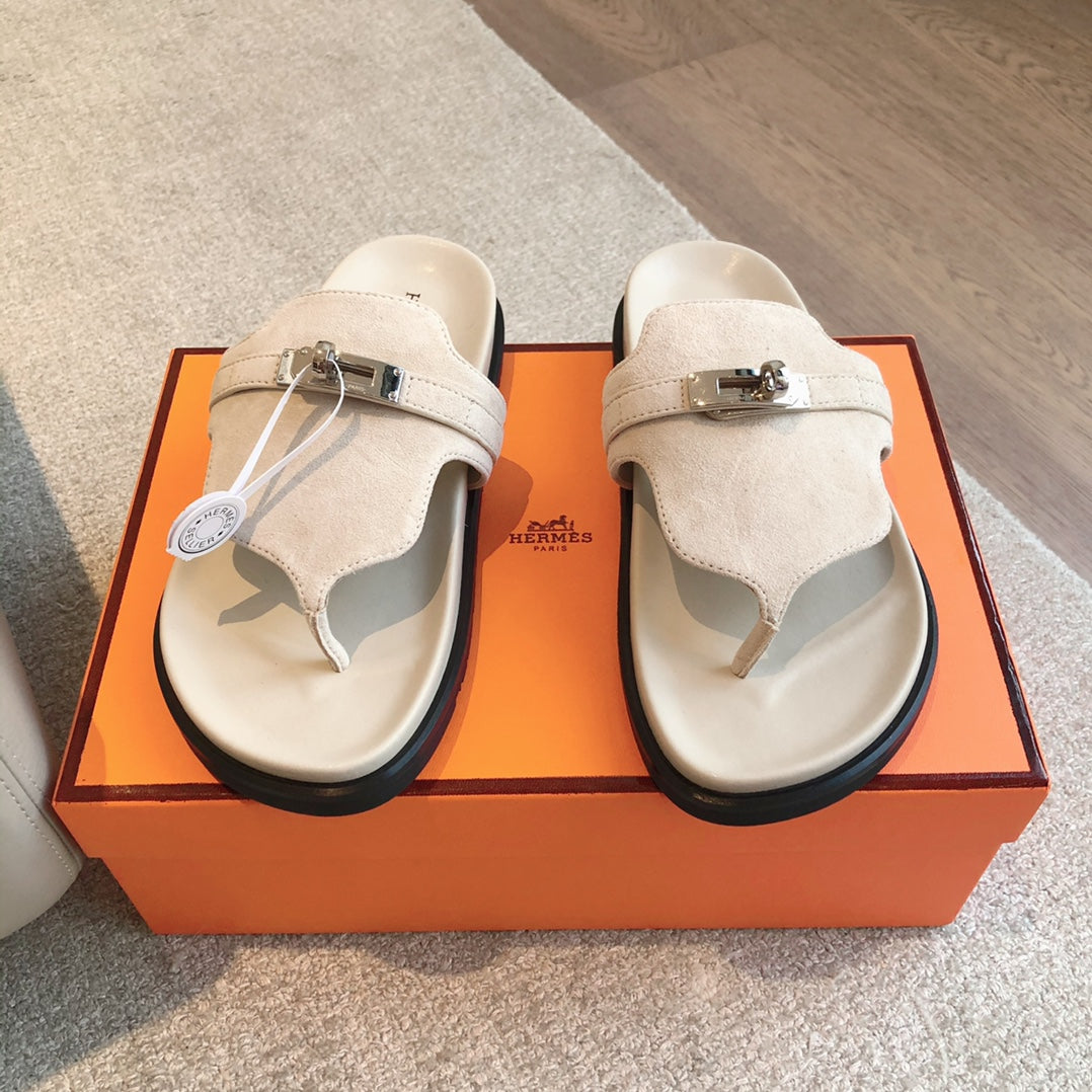 Empire Sandal Ivory Lambskin Suede Goatskin