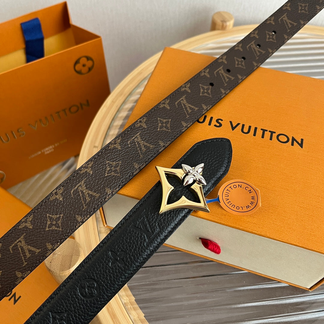 LV Flowergram 30mm Reversible Belt Black Brown Empreinte Calfskin