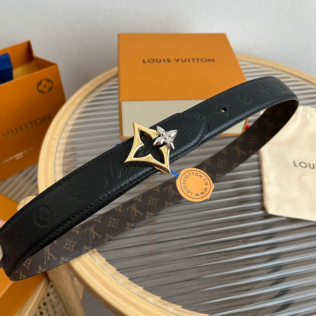 LV Flowergram 30mm Reversible Belt Black Brown Empreinte Calfskin