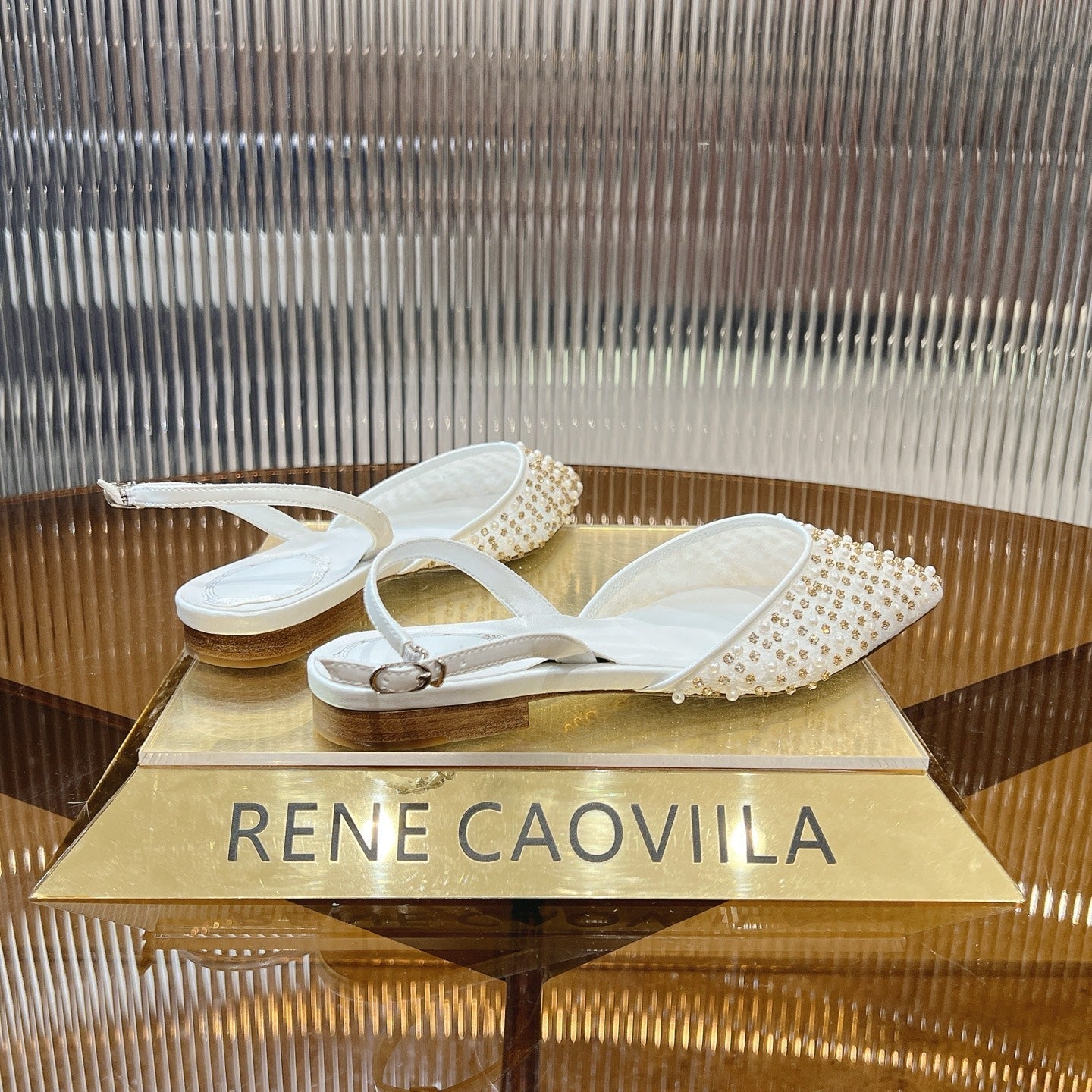 RC Slingback 1cm White  Rhinestone Sheepskin 281983