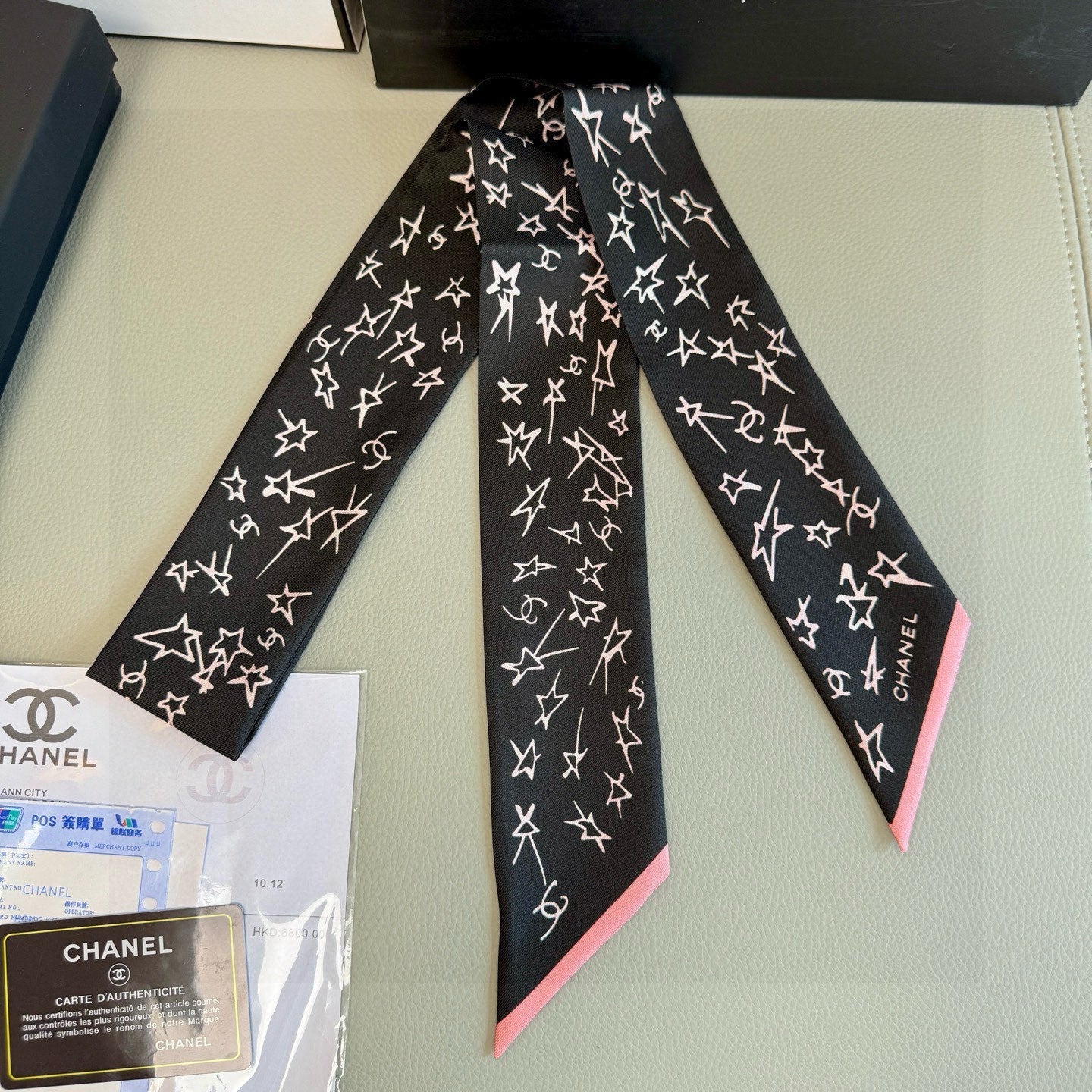 CC  Twilly Mini Star 120cm Black White Mulberry Silk 941929