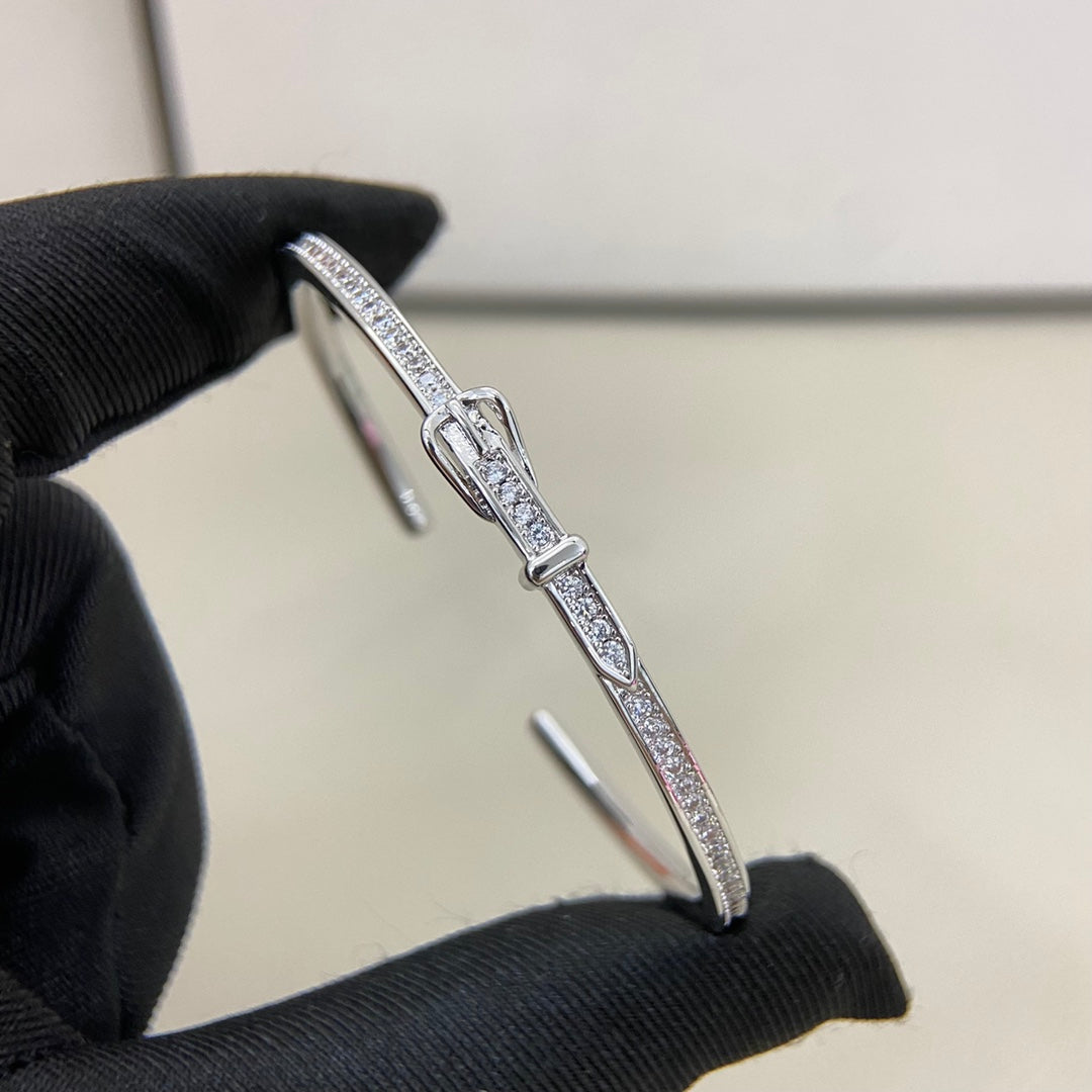Hermes Full Diamond Buckle Belt  Open Bracelet