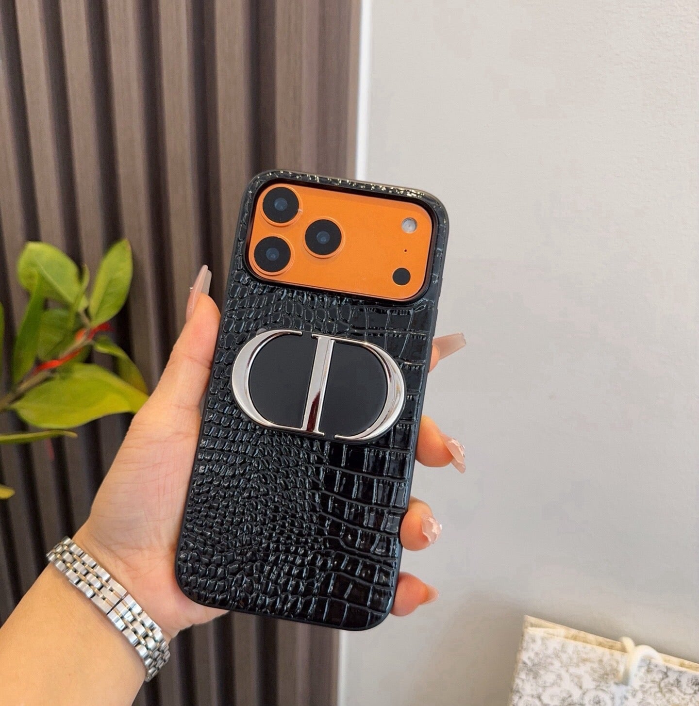 Dior Crocodile Embossed Leather Phone Case 390514