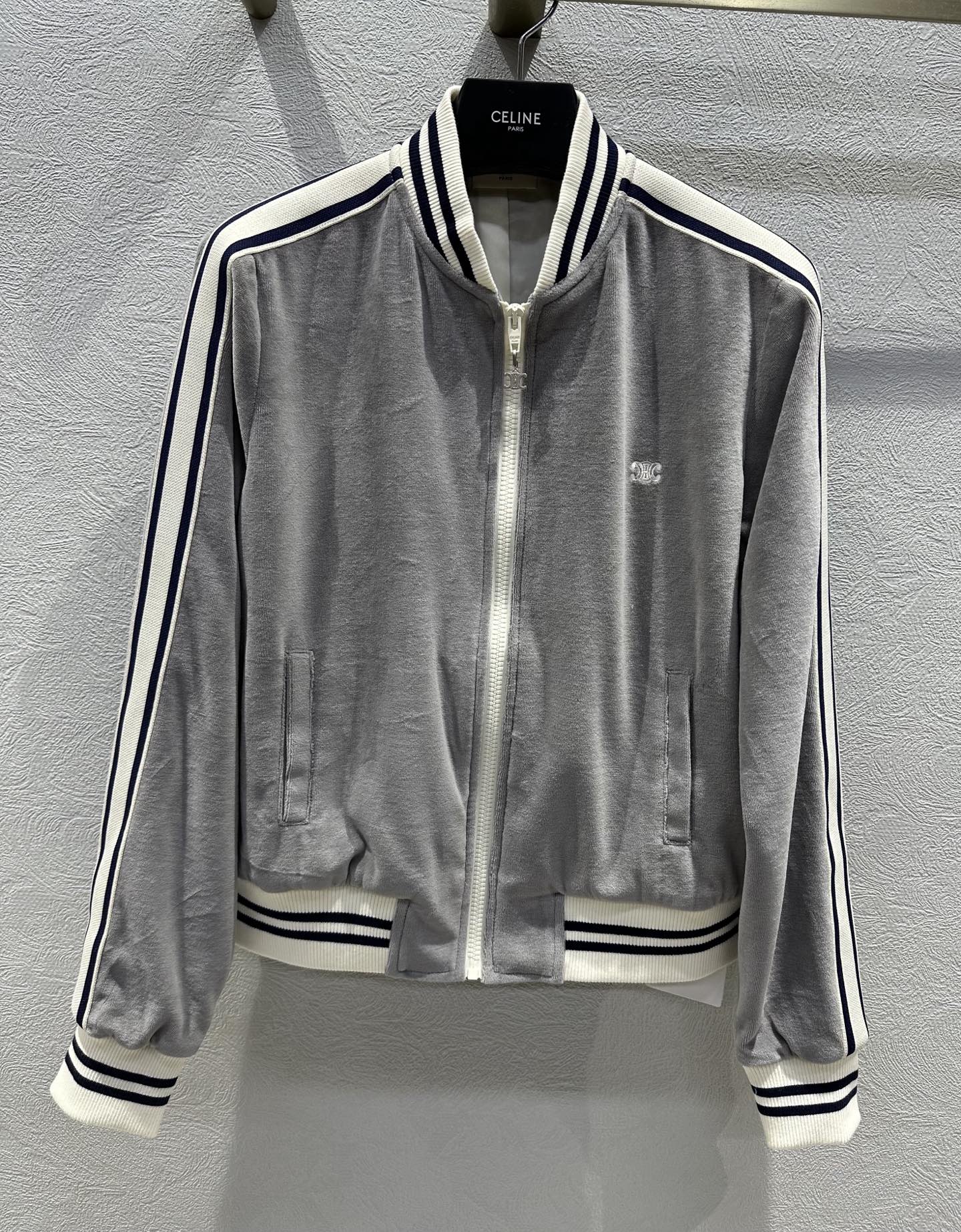 Celine 25 Jacket Grey White Velvet Cotton