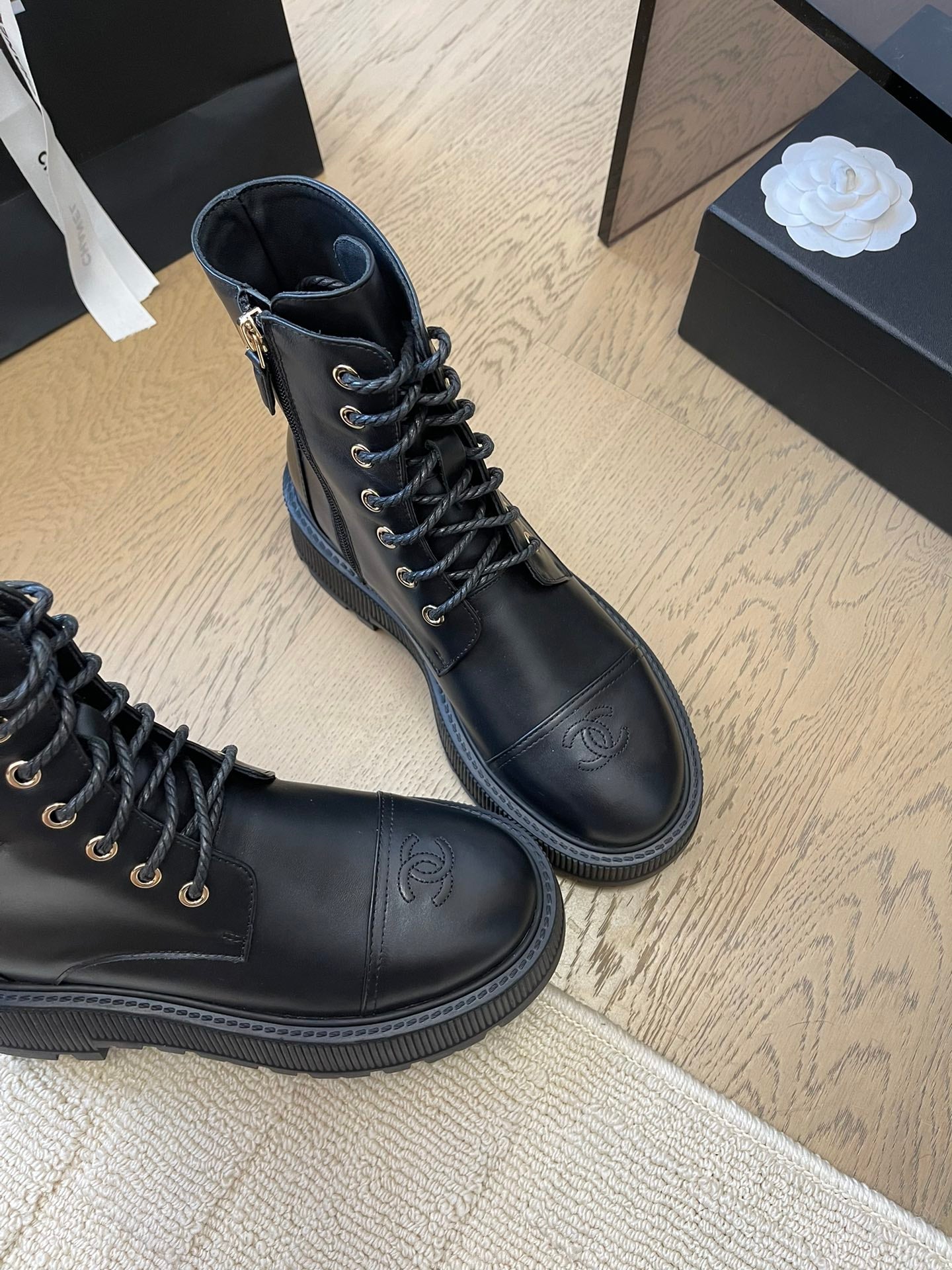 Chanel 2025 Lace-up Ankle Boot Black Calfskin 963004