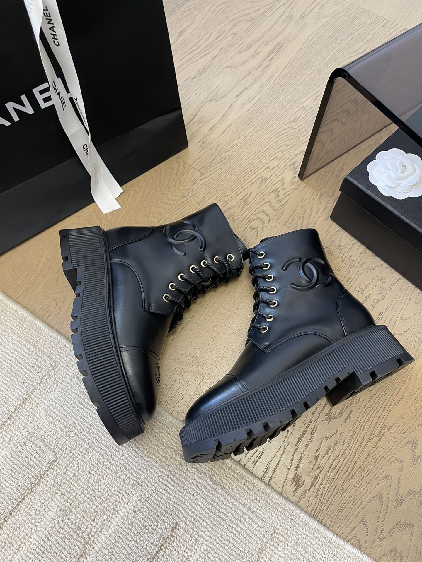 Chanel 2025 Lace-up Ankle Boot Black Calfskin 963004