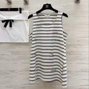 Chanel 2026 Striped Embroidered Vest White Black Cotton 213363