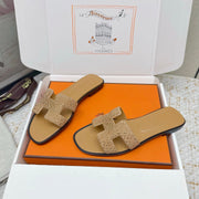 HM 26ss Oran Sandals Beige Gold Crystal Suede Cowhide 625254