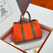 HM Garden Party 30cm Bag Etoupe Togo Orange Canvas