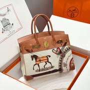 HM Birkin 30cm Gold Swift Leather Grey Horse Canvas Gold Hardware