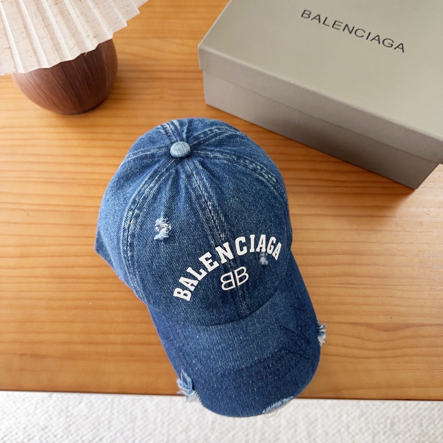 Balenciaga Baseball Cap with Embroidered Letters Blue Denim Cotton 262212