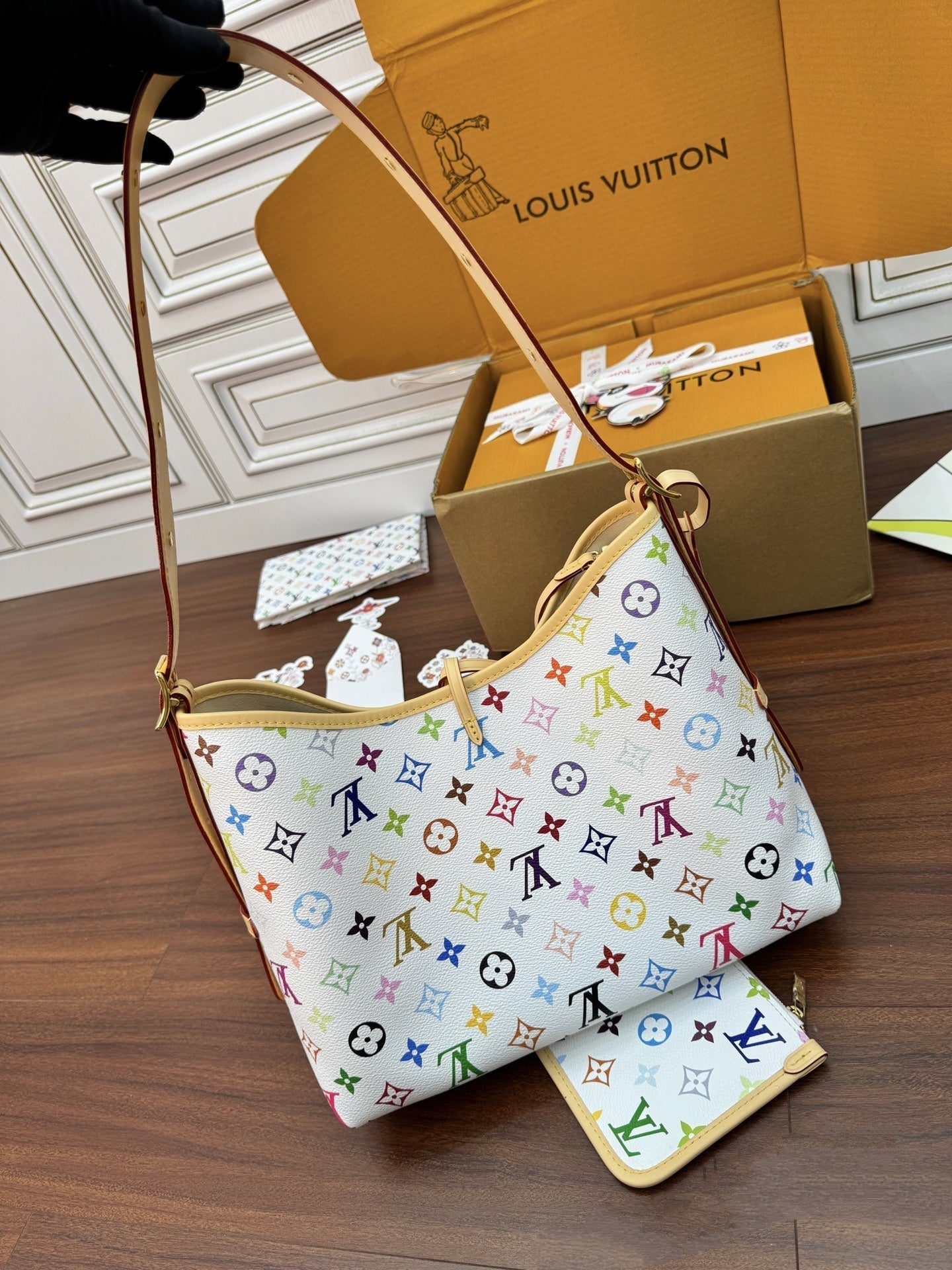 LV Bucket Bag White Multicolore Monogram Canvas 330790