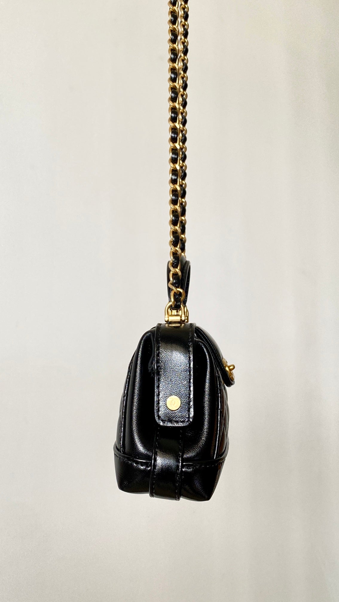 Chanel 25 Mini Bag Black Gold Quilted Lambskin