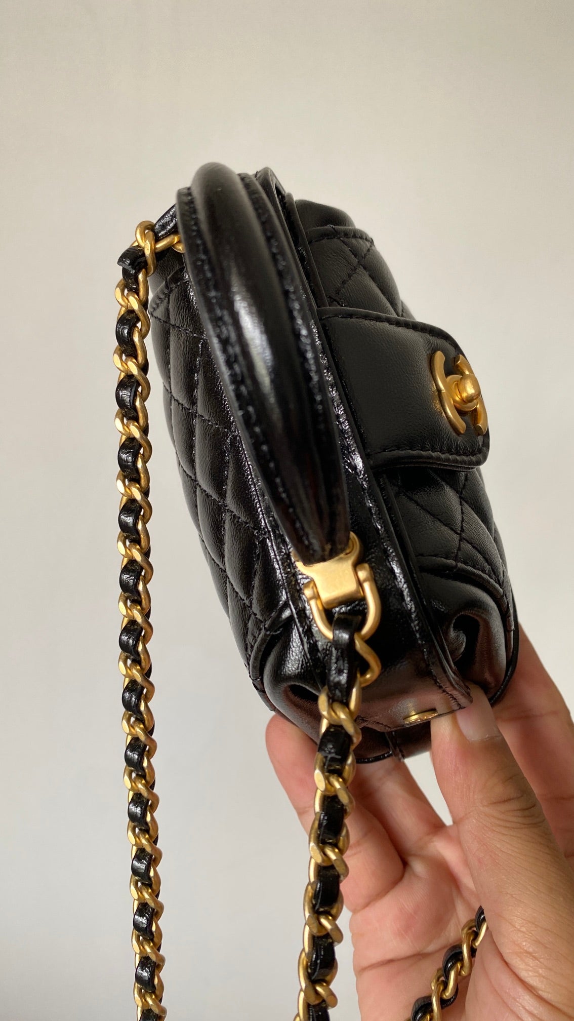 Chanel 25 Mini Bag Black Gold Quilted Lambskin