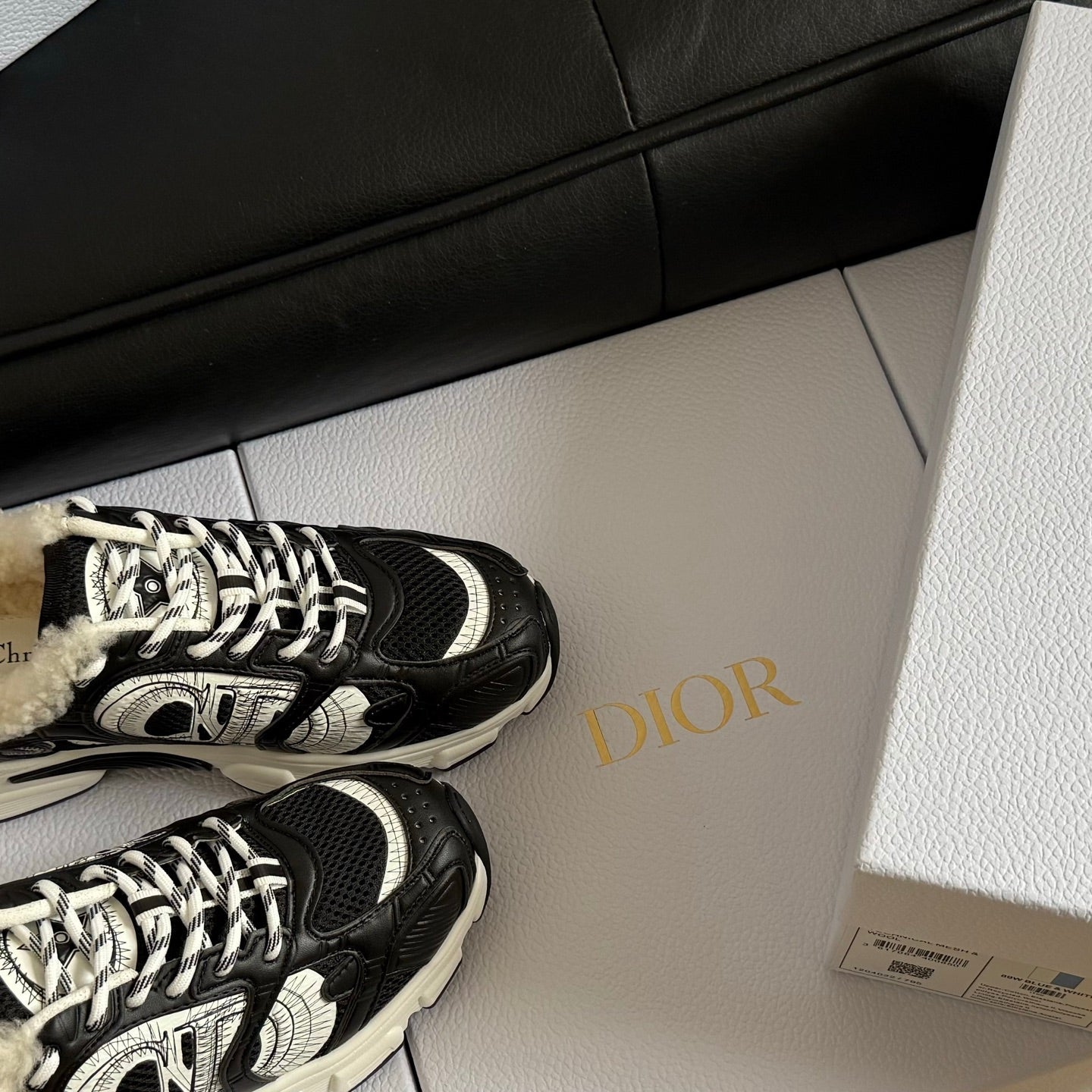 Dior 25 Chrono Sneakers Black Cream Mesh Calfskin 531389