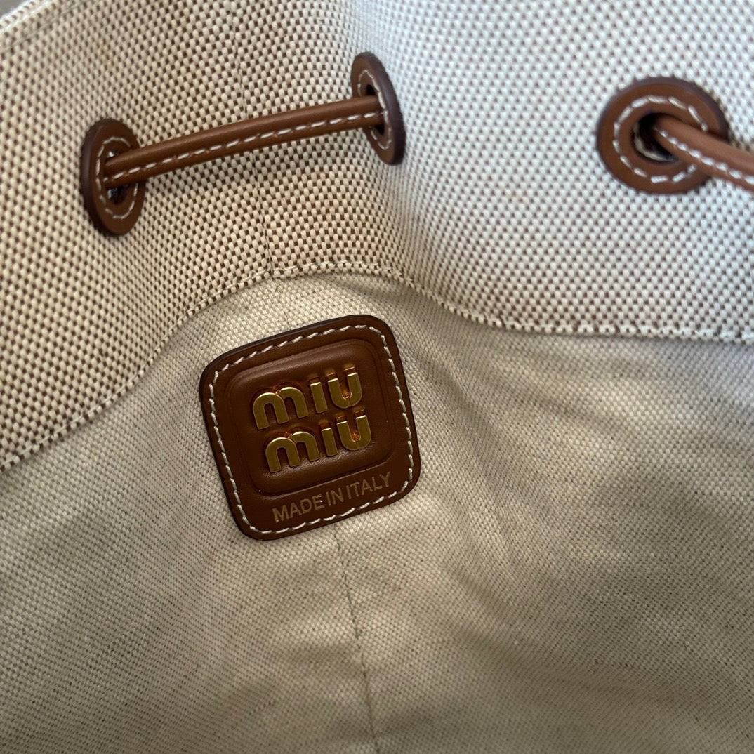MiuMiu bucket bag white brown denim