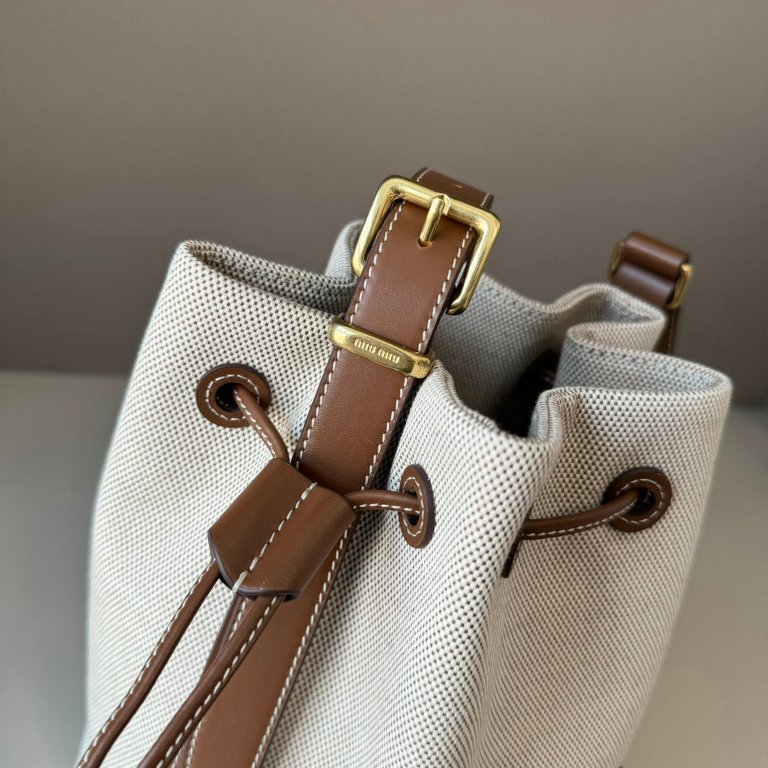 MiuMiu bucket bag white brown denim