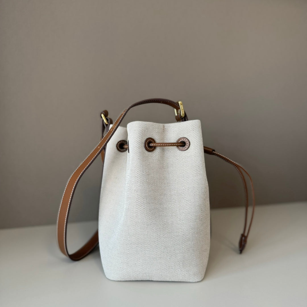 MiuMiu bucket bag white brown denim