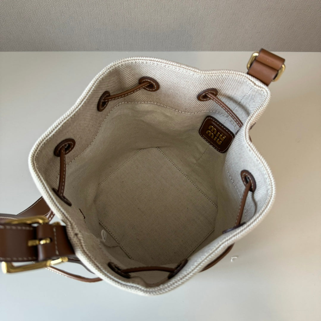 MiuMiu bucket bag white brown denim