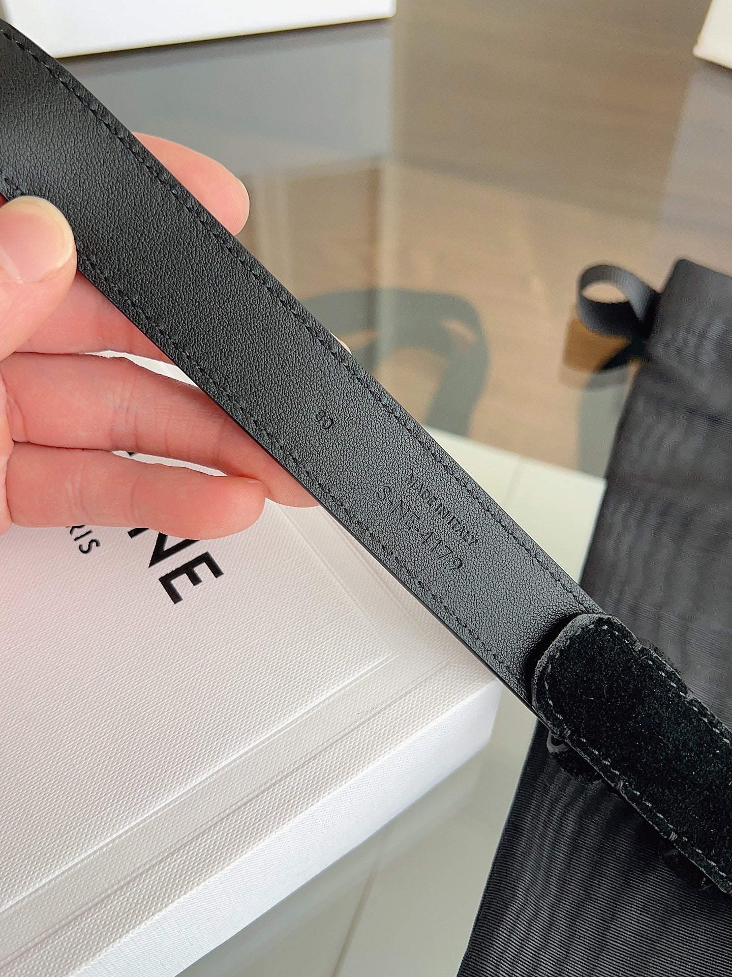 CL Gold 25mm Triomphe Metal Ring Black Suede 616255