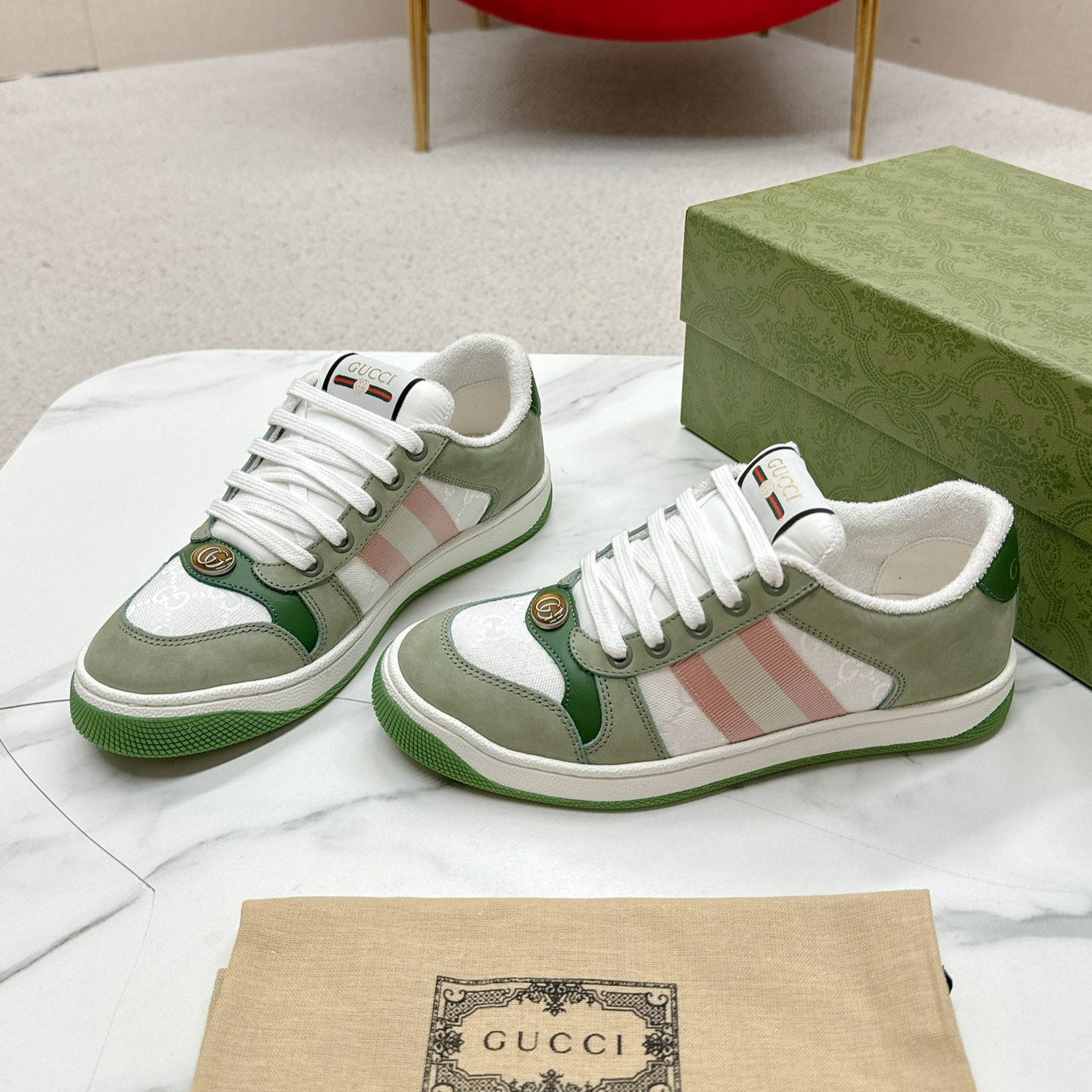 GG Sneaker Khaki Suede Green Calfskin