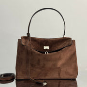Balenciaga Large Medium Bag 35 Coffee Brown Suede Sliver Hardware