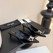CELINE Alma Triomphe Slingback Black Patent Calfskin 235705