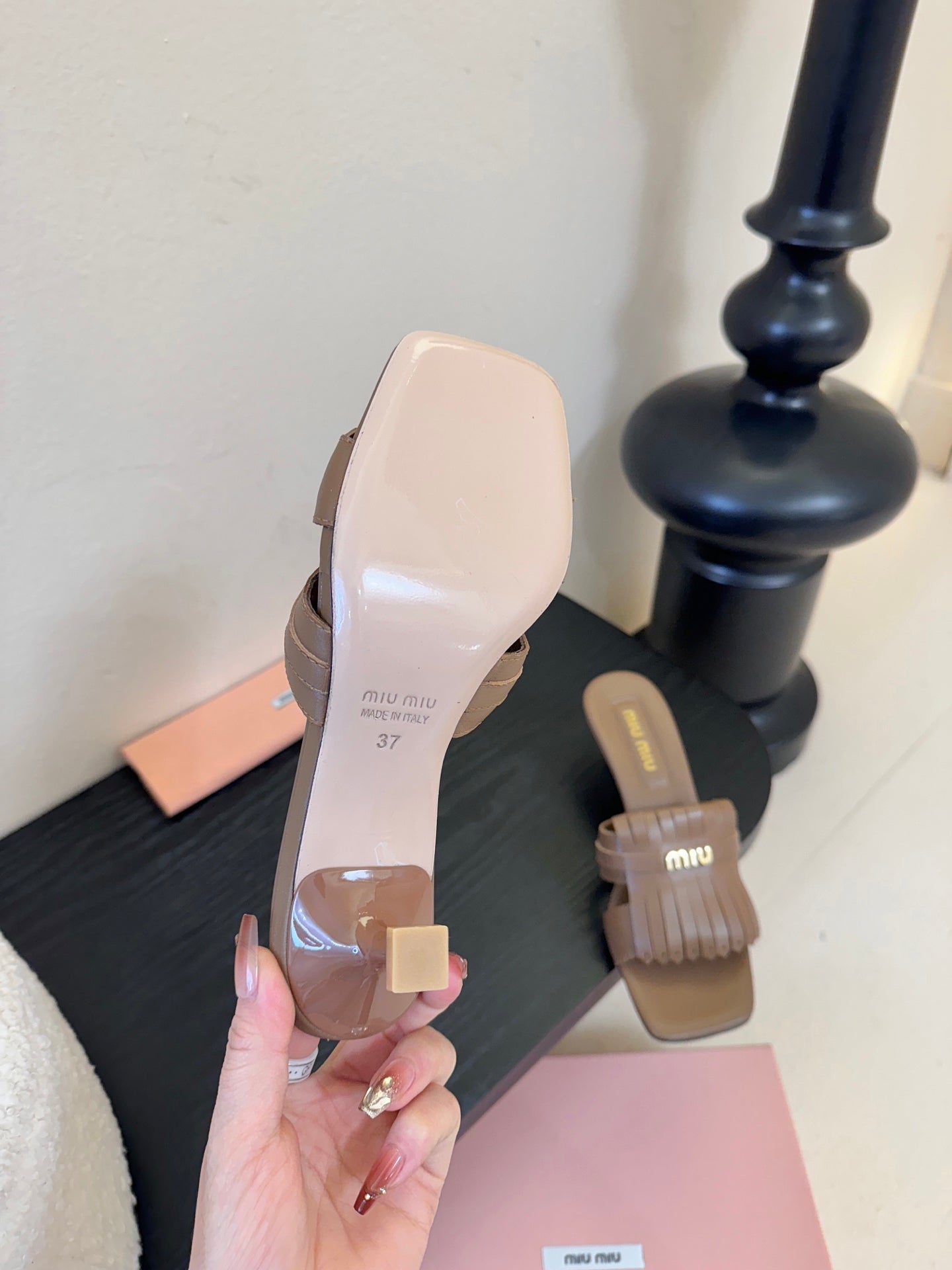 MIU 26ss High Heel Sandals 50 Brown Sheepskin 627356